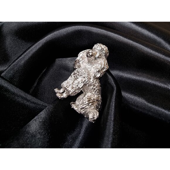 Vintage Trifari Poodle Brooch 1960s Silver Tone Dog Pin Signed - Picture 3 of 5